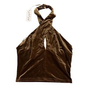 Petal and Pup Celine Velvet Halter Top Brown Sexy Classy